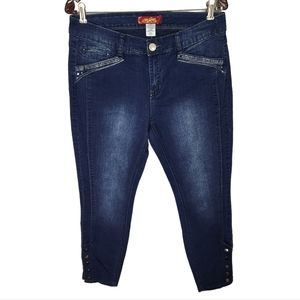 One Song Women's Size 10 Embellished Skinny Jeans- Button Ankle- Jeweled Pockets